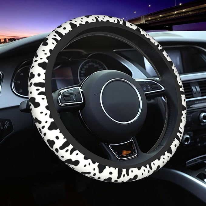 Cow Pattern Cute Steering Wheel Cover Non-Slip Breathable Sweat-Absorbent Suitable for SUV Van Truck Car Universal Protection Accessories 15 Inch Suitable for Women Men