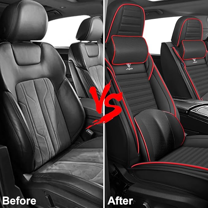 ARTIBY Seat Covers Full Set Custom Fit for Mitsubishi Outlander 2004-2025, Deluxe Waterproof Car Seat Cover, Breathable and Comfortable Leather Cushion Cover, Auto Interior Accessories (Black Red)