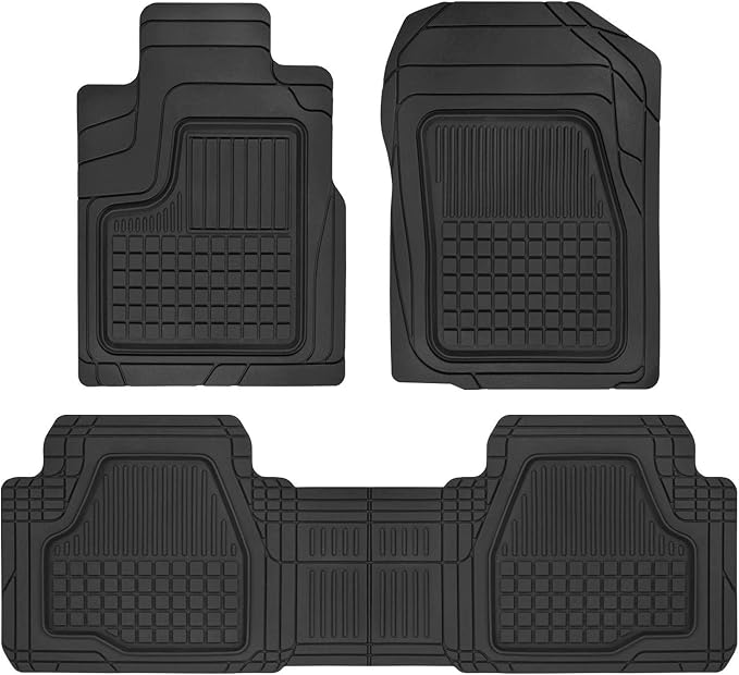 Motor Trend 3-Piece FlexGrid Rubber Floor Mats Pre-Trimmed for Honda CR-V Toyota RAV4 Ford Escape, Trim-to-Fit Heavy Duty Weatherproof Waterproof Square Grid Deep Dish Ridges Protection Front Rear