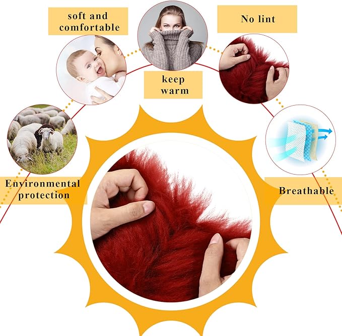 Frienda Furry Armrest Cover Auto Center Console Cover Car Soft Console Pad, Real Sheepskin Wool Soft Fluffy Auto Center Armrest Pad for Most Car Decoration Protector(Wine Red)