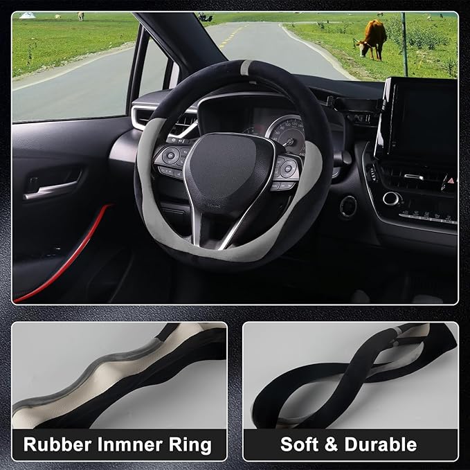 COFIT Plush Steering Wheel Cover Winter, Soft Warm Furry Grip Protector for Cars SUVs Trucks, Fits 14.5-15 Inch, Non-Slip Interior Accessory, Grey