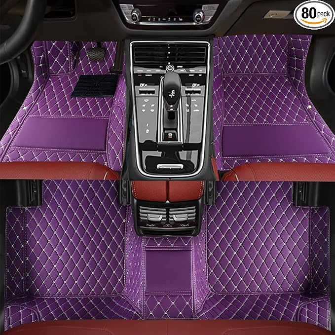 TREGOO All Weather Car Mats Custom Fit Non Slip Floor Mats for 1998-2025 Cars Personalized Leather Protection Pads Suitable for Men Women (Purple)
