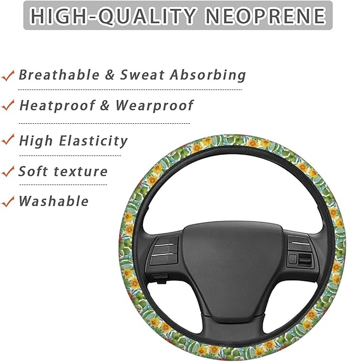 FeHuew Watercolor Cactus Floral Steering Wheel Cover for Women, Girls 15 inch Universal Auto Car Anti Slip Wrap Steering Wheel Covers Fit for Vehicles, Truck, SUV