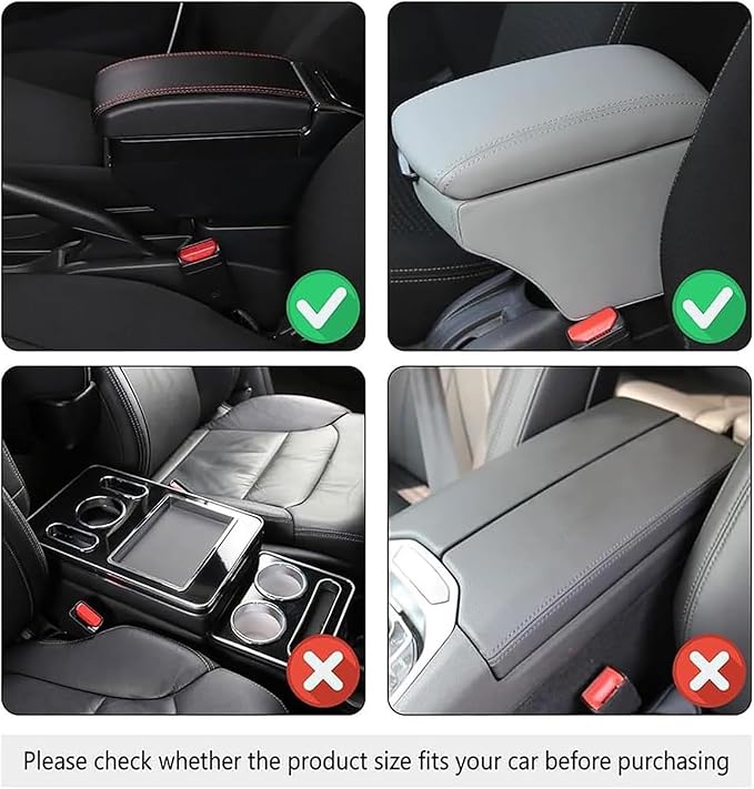 Car Arm Rest Cover Pad for Ford Maverick 2022 2023 2024, Leather Memory Foam Center Console Cushion with 2 Storage Bags and a Tissue Box Universal Car Interior Accessories,C/Black-Red