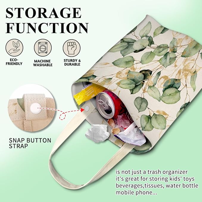 ABUIFDK Car Trash Can, Cute Car Trash Bag, Hanging Car Organizer and Storage Bag, Trash Bin for Car Accessories, Vehicle, Travelling, Camping Watercolor Golden Leaf