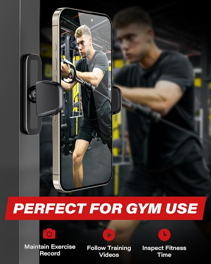 APPS2Car Magnetic Phone Holder for Gym, Alloy Base and Joint 360 Adjustable, Compatible with 4.7-6.9" All Phones & Heavy Case, Grey