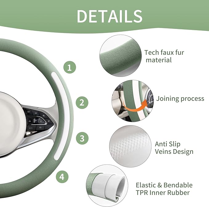 Steering Wheel Cover, Universal 15 inch, Faux Leather Steering Wheel Protector, Anti-Slip, Breathable & Heating-Compatible for Cars Trucks SUVs Vans