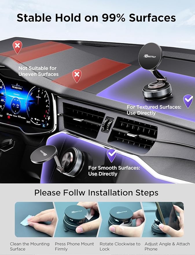 MSXTTLY Car Phone Holder Magnetic Phone Mount for Car 360°Adjustable 2026 Phone Holders for Your Car Travel Gifts Cell Phone Car Mount Compatible for iPhone 17 Pro Max 16 15 14 13 12 Air Plus
