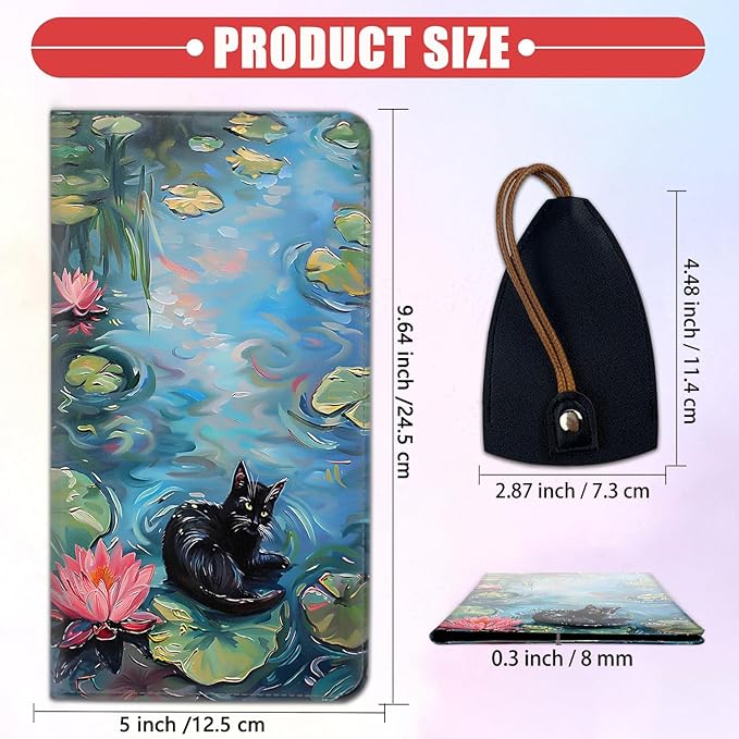 Car Registration and Insurance Card Holder for Women Men, Waterproof PU Leather Glove Box Car Organizer with Magnetic Shut, Vehicle Document Holder for Driver License,Cards, Black Cat in Water Lily