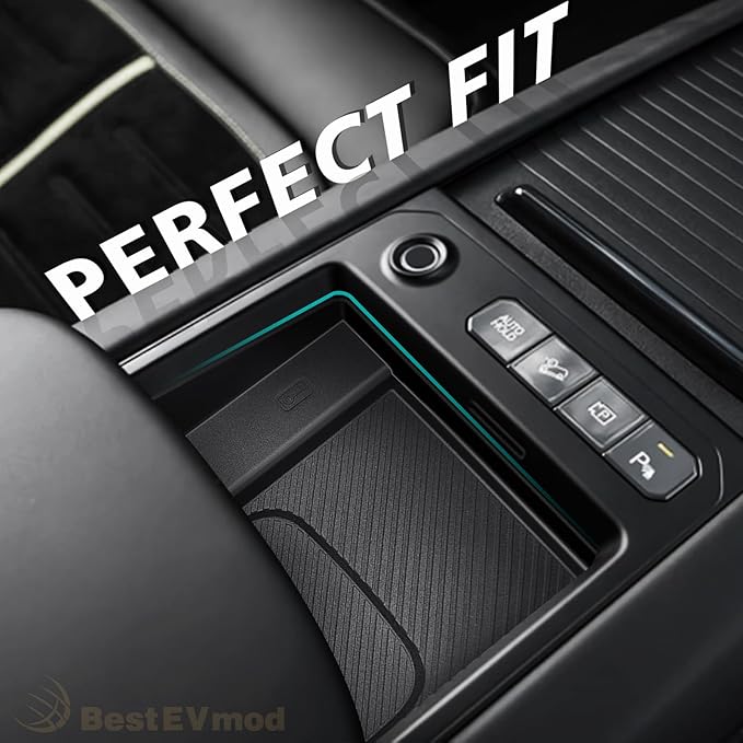 BestEvMod Center Console Wireless Charger Mat Compatible with Kia EV9 Accessories 2024 2025 2026 Phone Charge Area Silicone Cover Non Slip Silicone Pad Black