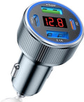 4-Port USB C Car Charger Fast Charging, Car Phone Charger Adapter with 30W PD & QC3.0 Dual USB C & USB A Port Real-Time LED Voltmeter 12V/24V Cigarette Lighter Adapter for iPhone Galaxy & Android