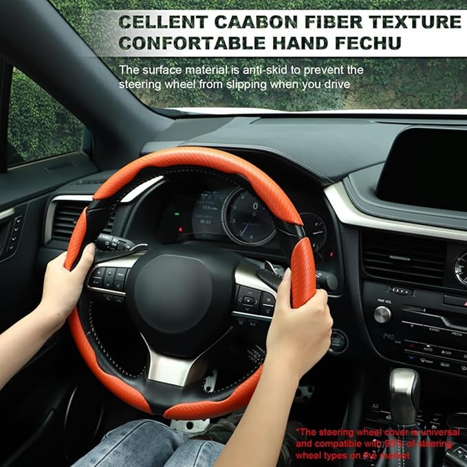 3pcs Carbon Fiber Car Steering Wheel Cover, Segmented Anti-Skid Steering Wheel Protector, Universal 99% Steering Wheel, Butterfly Steering Wheel Cover Women Men, Car Accessories Interior (Orange)