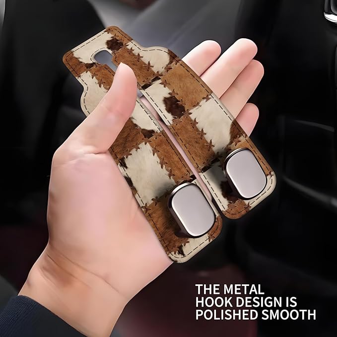 NUGGHU Car Seat Headrest Hook, Universal Leather Cute Hanger Holder Hook, Storage Organizer Interior Accessories for Purse Bags Handbag Retro Cowhide Plaid