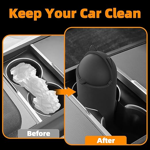 LoopTime Leakproof Car Trash Can,Mini Car Trash Bin for SUV and Truck,Small Cars Garbage Can,Waterproof Automotive TrashCan for Vehicle,Home,Office,Multipurpose,Easy to Clean (Black Silicone)