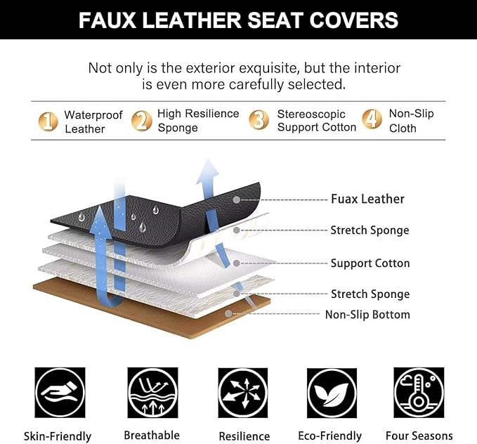 YORKNEIC Leather Car Seat Covers Fit for Hyundai Venue 2020-2025: 2 Seats Front Seat Covers - Waterproof Auto Seat Protector Compatible Airbag (Black)