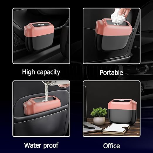 Car Trash Can with Lid, Built-in Storage Garbage Bag, Vehicle Trash Accessories for Interior, Mini Garbage Bin for Automotive, Home, Office, Kitchen, with 30pcs Trash Bags…