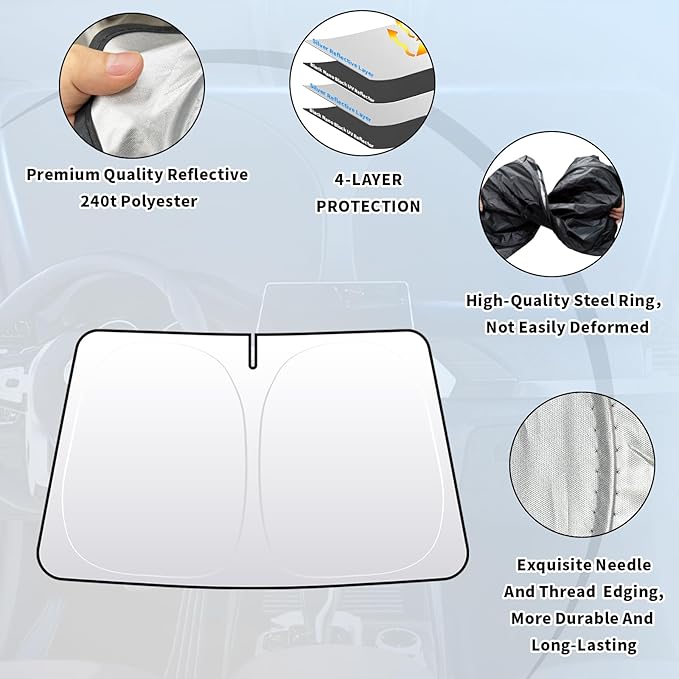 Thickened 2-Layer Front Windshield Sun Shade Compatible for Toyota BZ4X 2023-present, Foldable Custom Fit Sunshade Blocks 99% Heat, Keeps Car Interior Cool (for BZ4X 2023-present)