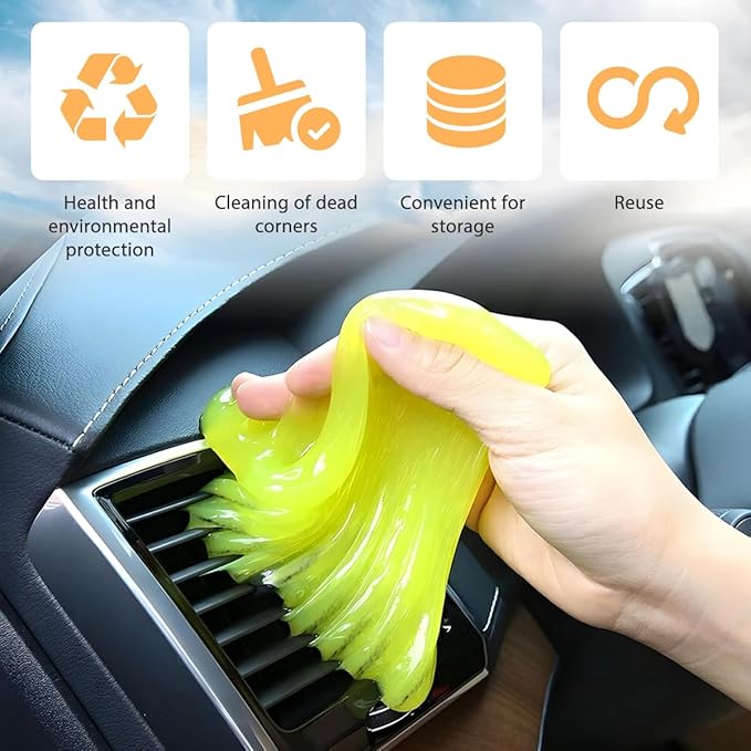 Car Cleaning Gel, Reusable Vehicle Air Vent Crevice Detailing Putty, Automotive Interior Detail Slime Cleaner Removal Tool Kit Accessories, Universal for SUV, Sedan, Truck (Yellow)