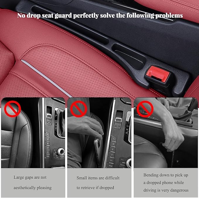 Car Seat Gap Filler Organizer with Dual Storage Slots – Silicone Gap Filler Prevents Phone, Keys & Wallet from Falling, Universal Fit for Car, SUV, Truck (2-Pack, Black)