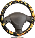 Bee Sunflower Honeycomb Steering Wheel Cover for 14.5-15 Inch (37-38 cm) Wheels, Premium Fabric with Non-Slip Rubber Inner Ring (Bee Sunflower Honeycomb)