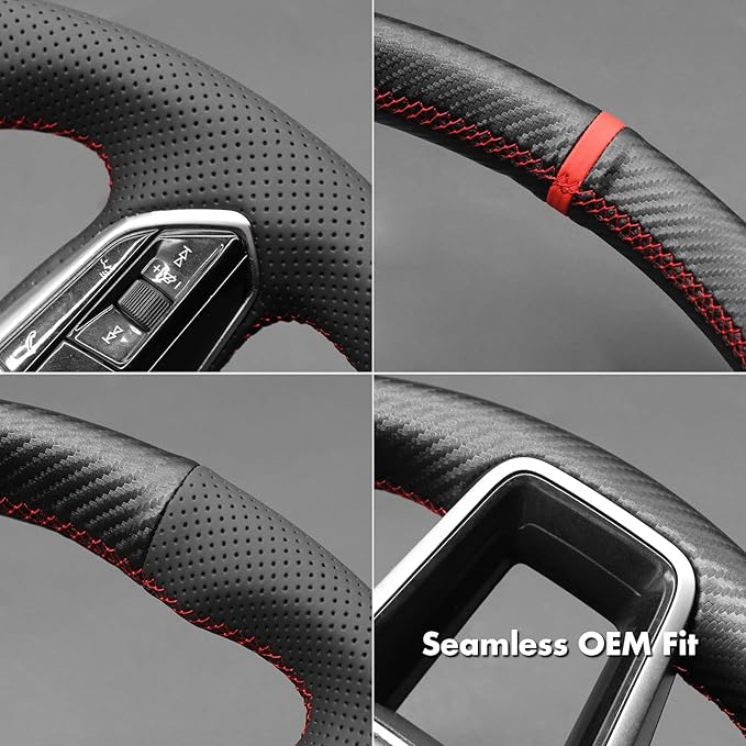 MEWANT Hand Stitch Steering Wheel Cover for Audi A6 2019-2022 A6 Allroad 2020-2022 A7 2019-2022 RS 6 Avant 2021-2022 RS 7 2021-2022 S6 2020-2022 Faux Leather PU Carbon Fiber DIY Interior Accessories