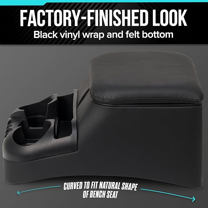 Center Console for Truck Bench Seats, Vehicle Organizer, Medium, Made in USA (Black)