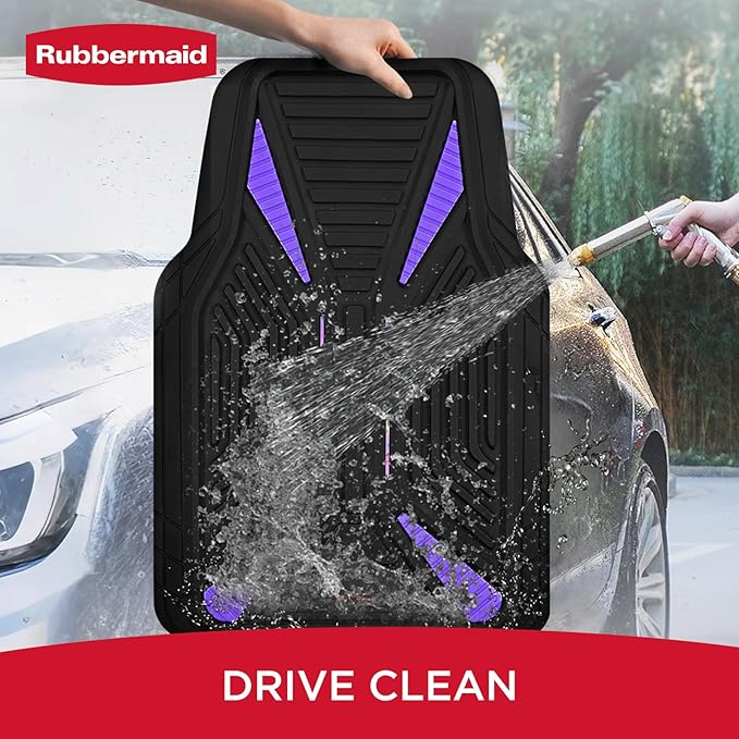 Rubbermaid Car Mat Full Set, Universal Trim-to-Fit Heavy-Duty Car Floor Mats – 4-Piece Set for All Weather Protection – Durable Rubber Mat for Cars, Trucks, SUVs & Vans-Purple
