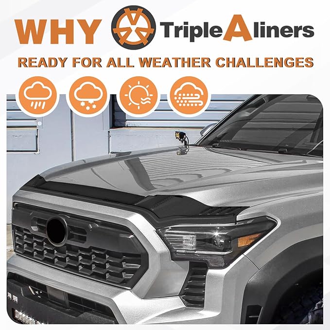 TripleAliners Hood Deflector Protector Compatible with 2024 2025 2026 Toyota Tacoma Accessories Hood Protector TPE Bug Deflector Shield Replacement