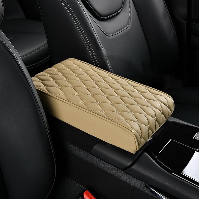 Automobile Armrest Covers for SsangYong Korando/Musso/Rexton/Torres/Actyon/Chairman, Center Console Armrest Box Booster Cushion, Auto Console Pad, Interior Accessories,A-Beige