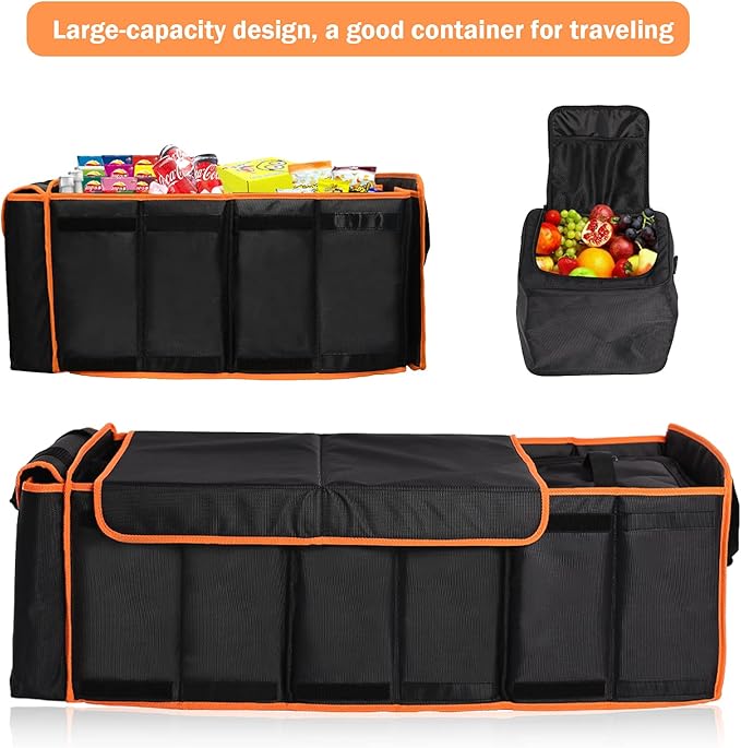 EAROND Large Trunk Organizer with Cooler, 3 Compartments SUV Cargo Organizer, Portable Trunk Organizer for suv,car,truck,rv,jeep(black)