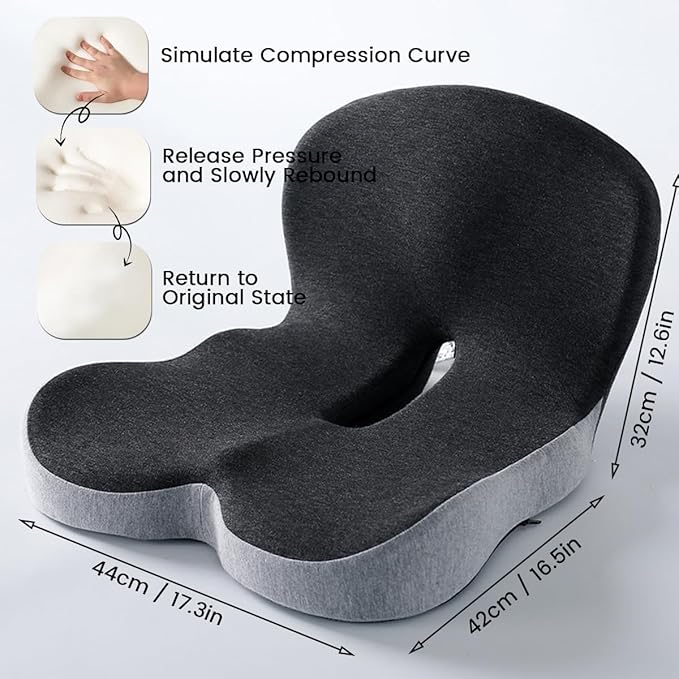 Celinva Orthopedic Cushion,Back and Seat Cushion, Soothe+ Cushion, Memory Foam L-Shaped Integrated Seat Cushions Lumbar & Lower Back Support for Office Chair, Car (Dark Grey-b)