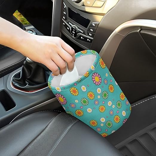 Brosoneto Hippie Flower Cute Print Car Trash Can Reusable Foldable Hanging Portable Dustbin Bin Waste Basket Car Accessories Interior for Car SUV Trucks Universal
