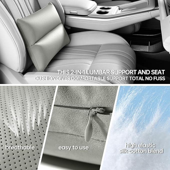 Car Lumbar Support Reversible Design Fixes Waist Gap Improves Driving Comfort Double-Sided Perforated enhances air Circulation Durable maintains Shape Long Lasting use 1P(Grey)