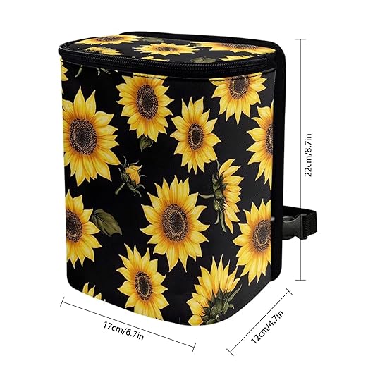 Car Trash Can with Lid Cars Trash Bag Bin Hanging Garbage Cans Leak Proof Vehicle Trash Can Multipurpose Storage Container, Sunflower Pattern
