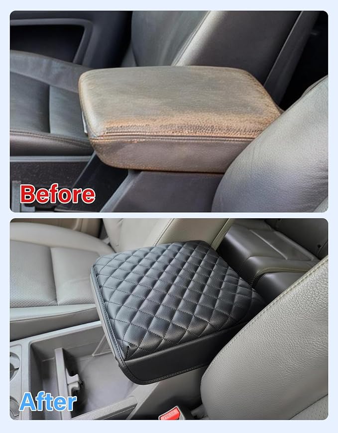 Center Console Cover Compatible with 2006-2014 Honda Ridgeline Accessories, PU Leather Middle Console Armrest Cover Protector Cushion Pad, Anti-Scratch, Black