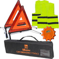 iMonse Warning Safety Triangle Kit, Emergency Roadside Warning Reflective Triangle 2 Packs with 1 LED Road Flare Light, Foldable with Storage Case for Roadside Breakdowns Emergencies