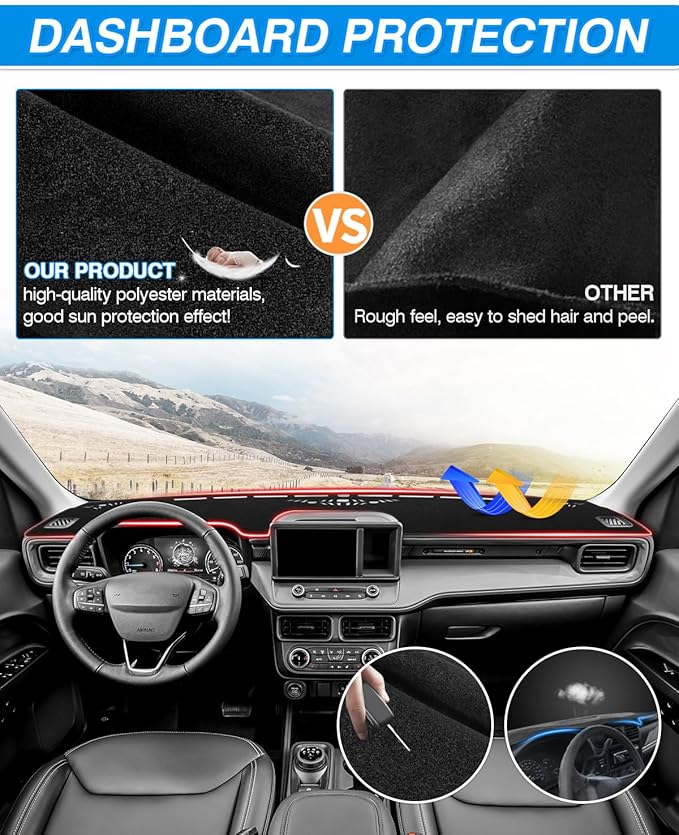 Felt Dash Cover Vehicle Specific Fits for Ford Maverick 2022-2025 2026, Dashboard Cover Mat for Maverick Accessories Non-Slip Dash Carpet Sunshield