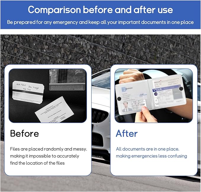 2 PCS Car Registration and Insurance Holder, 10.6''×4.8'' Essential Auto Card Glove Box Organizer with Closure, Vehicle Interior Accessories Perfect for Documents, Cards