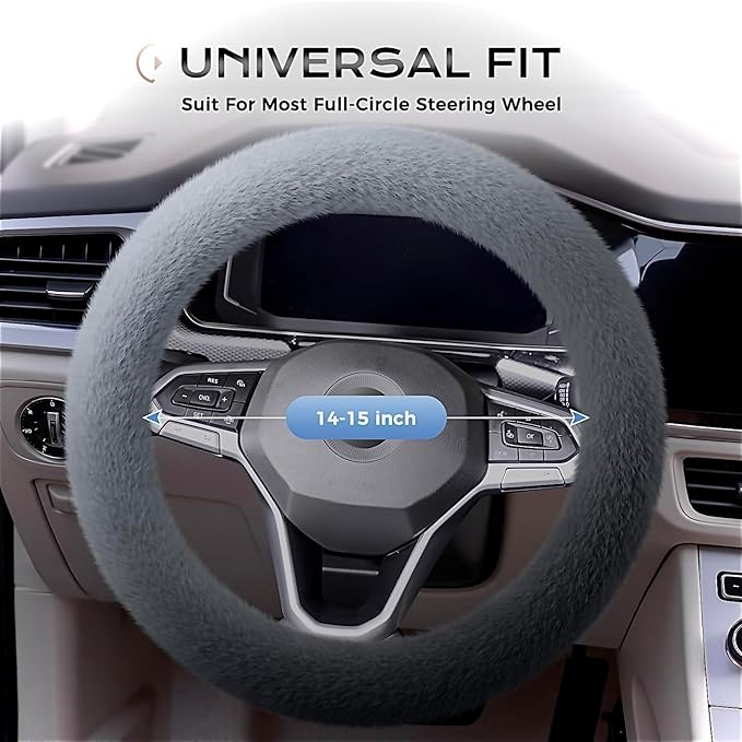Coverado Winter Fluffy Steering Wheel Cover, Upgraded Anti-Slip Fuzzy Furry Car Steering Wheel Cover, Universal 14-15 inch, Soft Plush, Warm, No Odor, Luxurious Decoration for Women Men, Gradient Gray