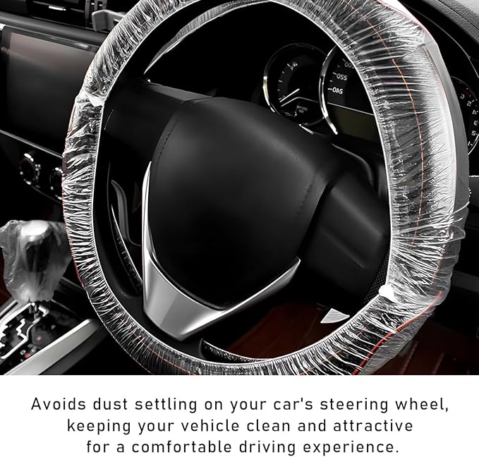50PCS Disposable Car Steering Wheel Cover, Non-Woven Auto Steering Wheel Protector with Elastic Trim, Universal Flexible Wheel Cover for Most Vehicles, Car Accessories