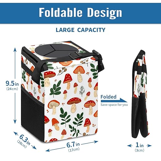GVGHIDZ Car Trash Can – Multi-Purpose, Lightweight and Portable with Durable Water-Resistant Coating, No Installation Required, Practical and Ample Capacity, Variety of Colors.Mushroom