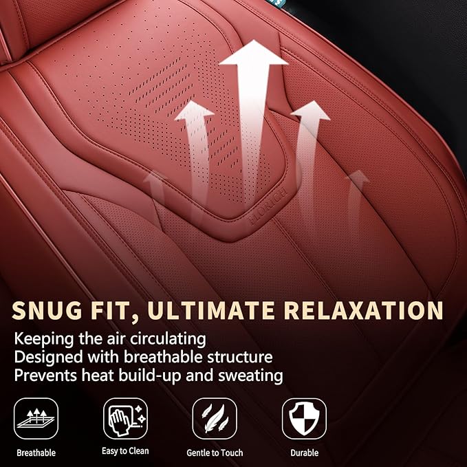 FLORICH Front Seat Covers for Cars, Luxury Waterproof Faux Leather Seat Covers Cushion, Car Seat Protectors Universal Fit for Most 5 Seats Vehicles - Red