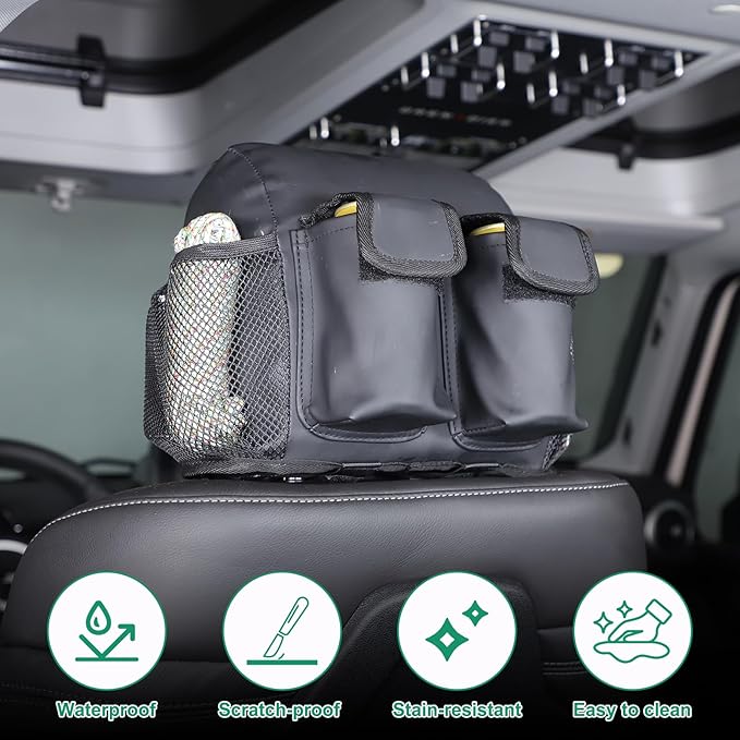 Car Seat Headrest Organizer Compatible with INEOS Grenadier 2020-2024, Waterproof PU Leather Seat Headrest Storage Bag Road Trip Essentials Auto Accessories