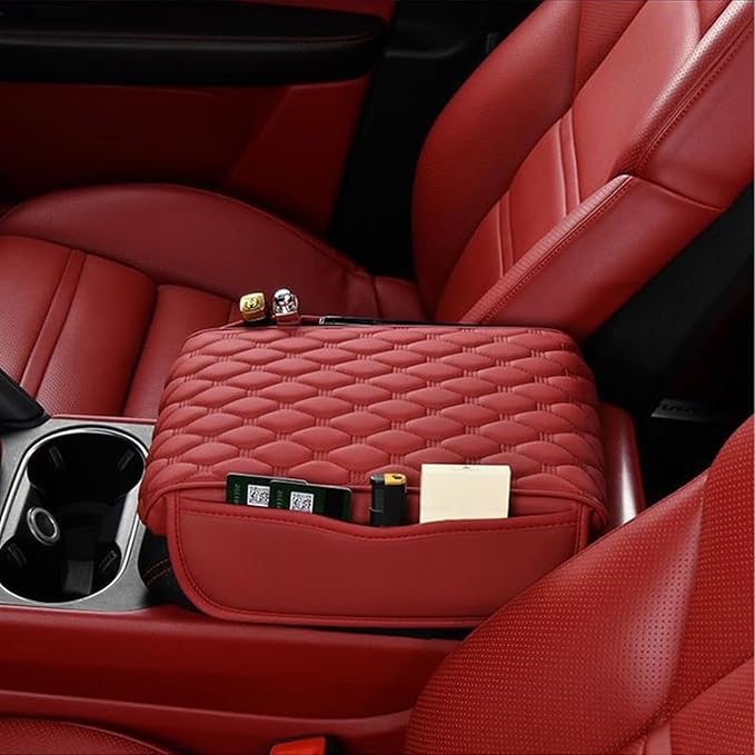 Car Armrest Cushion for Lexus UX RZ RC RX 2003-2025, Auto Center Console Covers Pad Leather Accessories, Memory Foam Arm Rest Protector Mat with Side Storage Bag, E/Brown