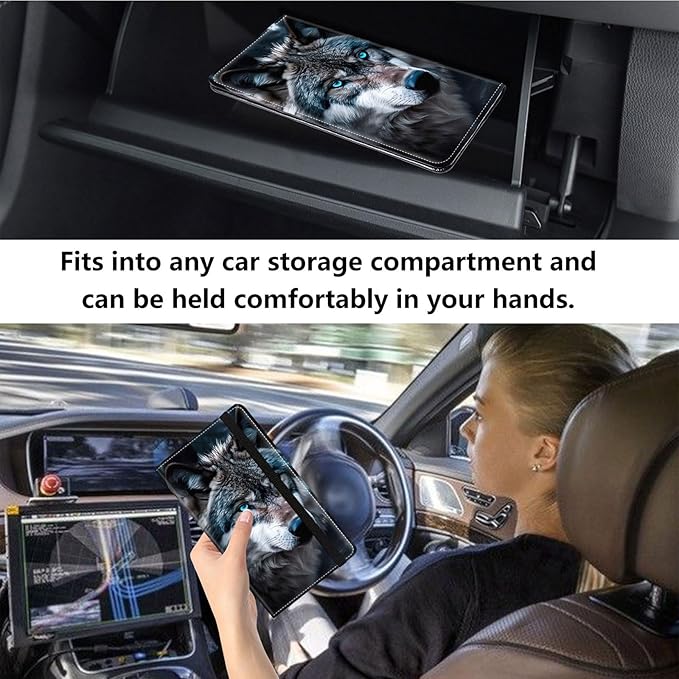 Qindaiwen Car Registration and Insurance Holder, Vehicle Card Document Elastic Band Closure Glove Box Organizer, Driver License Cards, Car Accessories for Essential Info, Grey Wolf 04