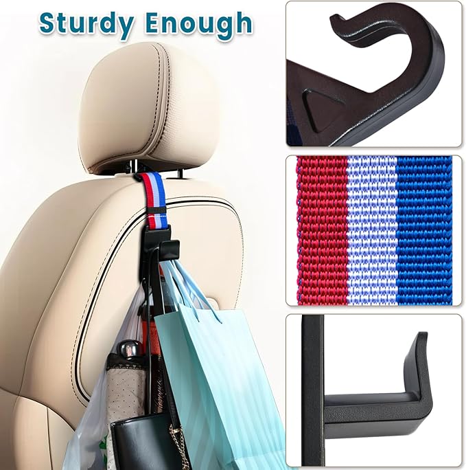 Heroway Purse Hook for Car, Adjustable Headrest Bag Seat Hooks Back, Car Accessories for Women, Coloured, 4 Pack