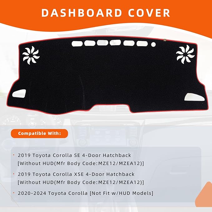 KEYOOG Dashboard Cover Dash Mat Fit for Toyota Corolla 2024-2020 (Without HUD Models)(2019 SE XSE Hatchback) Car Dash Board Mat Anti-Glare Carpet,Non-Slip Pad Sunshield Protector (Red Border Banding)