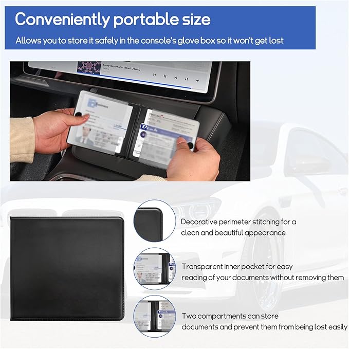 2 PCS Car Registration and Insurance Holder, 10.6''×4.8'' Essential Auto Card Glove Box Organizer with Closure, Vehicle Interior Accessories Perfect for Documents, Cards