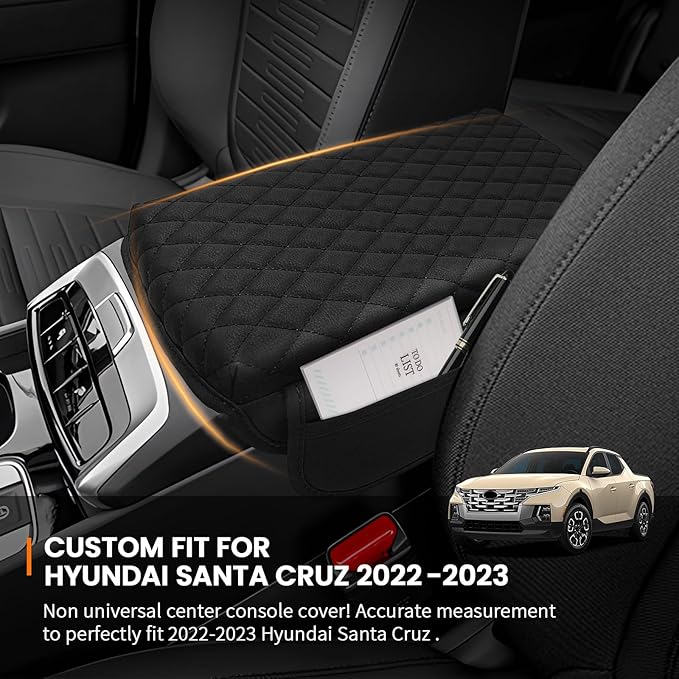 Car Center Console Cover Armrest Cover for Hyundai Santa Cruz 2022 2023 2024 2025 2026 Center Console Pad Interior Accessories Car Armrest Seat Box Cover Protector with Pockets Storage Bag