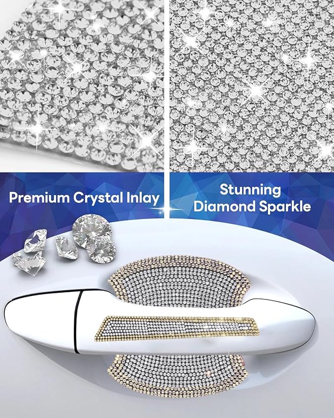 8Pcs Bling Car Door Handle Protector Stickers,Crystal Rhinestone Glitter Car Door Handles Cup Scratch Protectors Decals Universal (Yellow White)